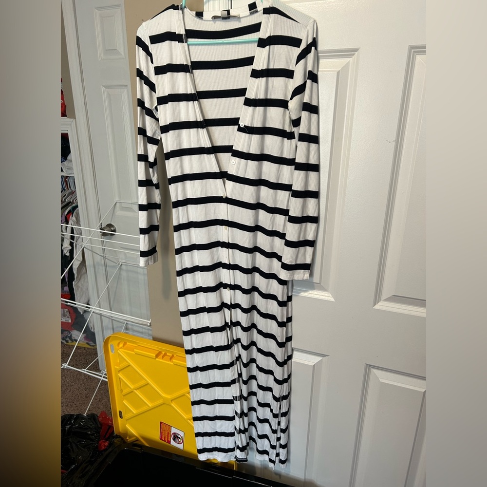 Loft black and white striped stretch long dress